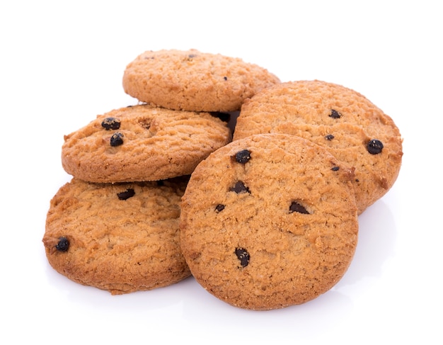 Chocolate chip cookie in bolwl on white background