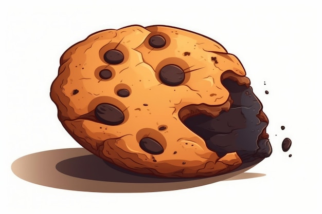 Chocolate Chip Cookie in cartoon style on white AI generated