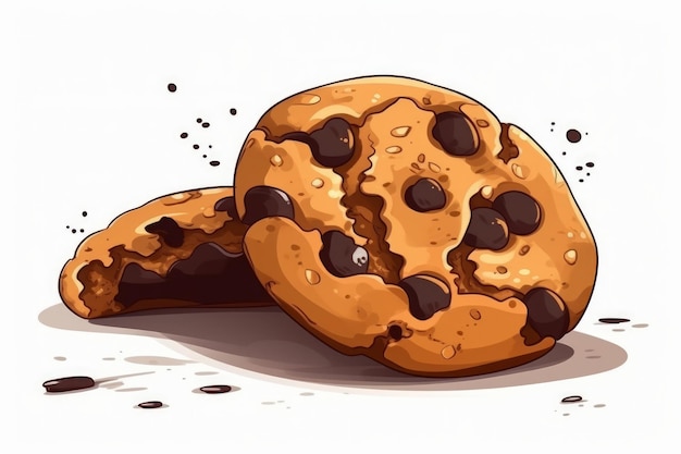 Chocolate Chip Cookie in cartoon style on white AI generated