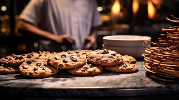 A chocolate chip cookie is a drop cookie that features chocolate chips