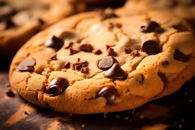 Chocolate chip cookie macro shot