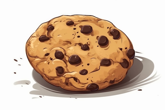 Chocolate Chip Cookie op witte achtergrond cartoon stijl AI gegenereerd