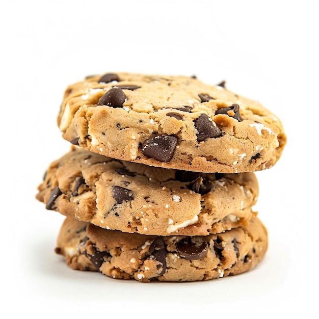 Chocolate chip cookie on white background