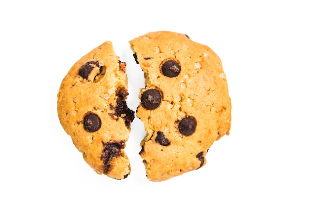 Chocolate chip cookie on white background