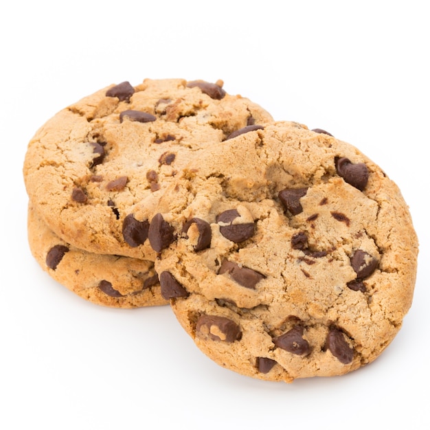 Chocolate chip cookie on white background