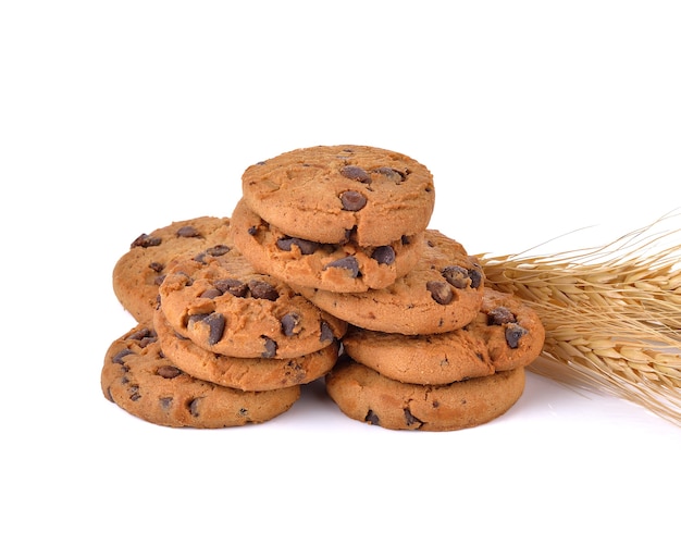 Photo chocolate chip cookie on white background