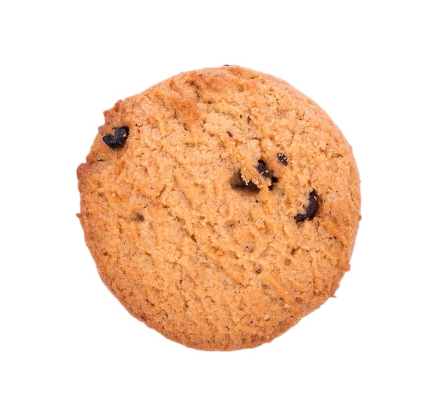 Chocolate chip cookie on white surface