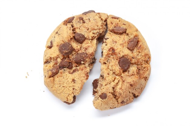 Chocolate chip cookie on white