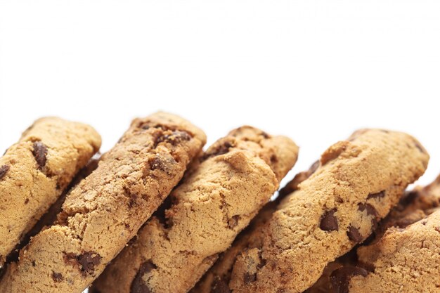 Chocolate chip cookie on white