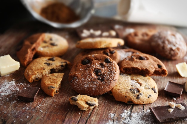 Chocolate chip cookies on cutting board