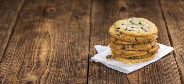 Chocolate Chip Cookies fresh made as detailed closeup shot selective focus