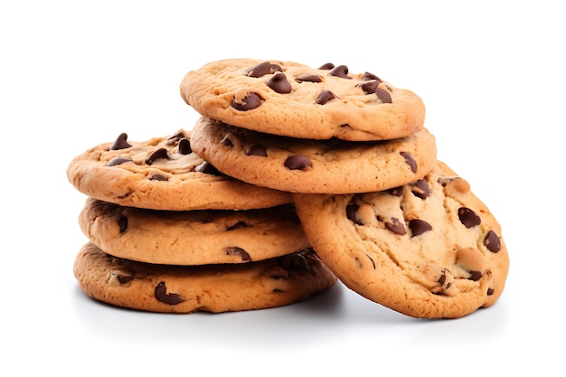 Chocolate chip cookies geïsoleerd op witte achtergrond biscuit zoet dessert