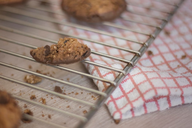 Chocolate chip cookies on a grid