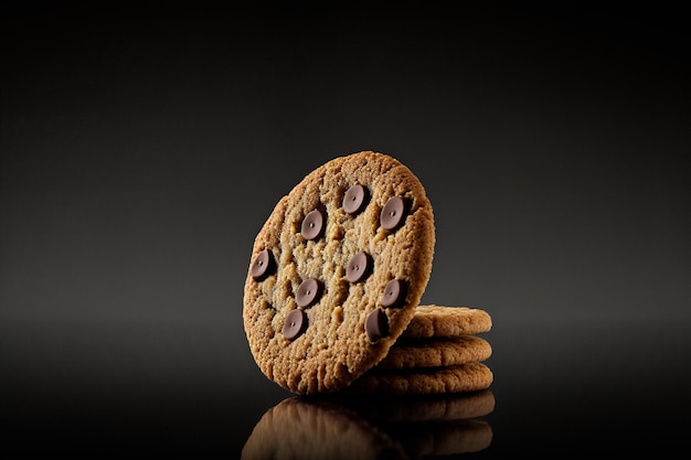 Chocolate chip cookies isolated on black background