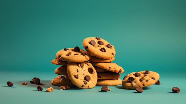 Chocolate_Chip_Cookies_Isolated op groen