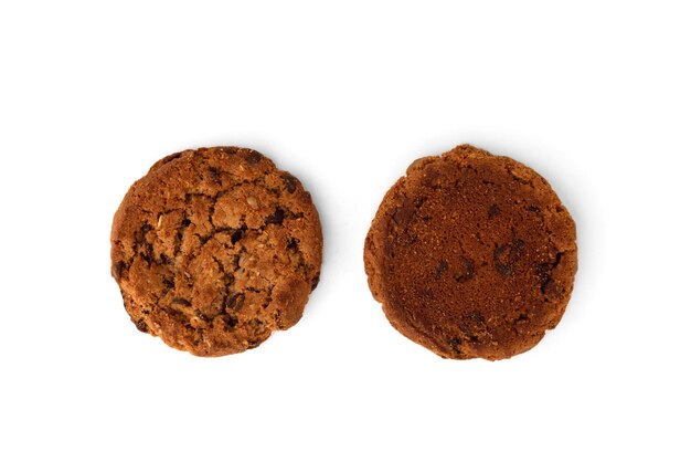 白い背景で隔離のチョコレート チップ クッキー アメリカン ビスケット甘いデザート