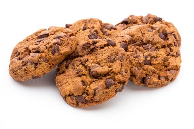 Chocolate chip cookies isolated on white background. Sweet biscuits.