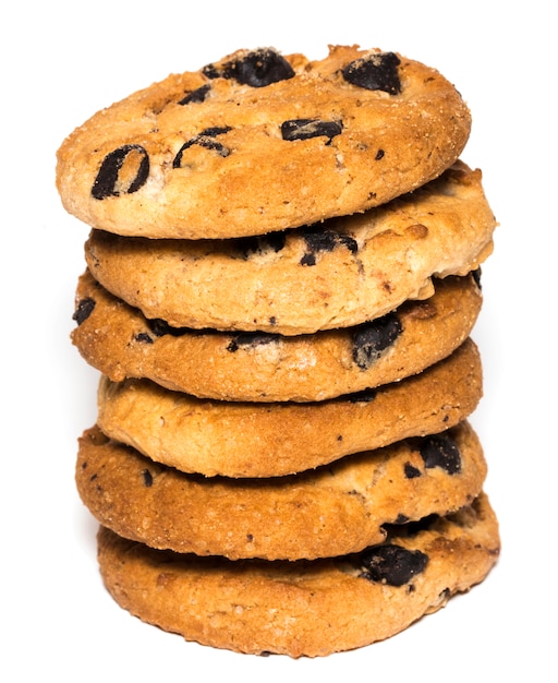 Chocolate chip cookies isolated on white background