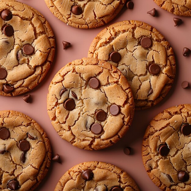 チョコレートチップクッキーは灰色の木製の背景のプレートに