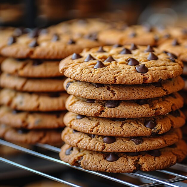 Photo chocolate chip cookies on plate on grey wooden background