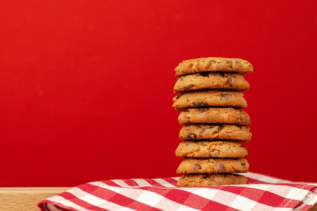 Chocolate chip cookies in stack