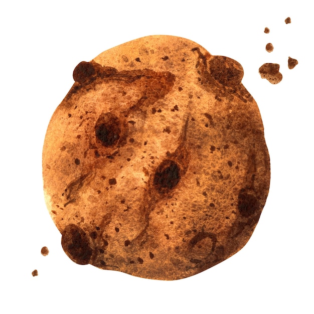 Photo chocolate chip cookies watercolor element on a white background illustration for menu catalog restaurant cartoon game cuisine