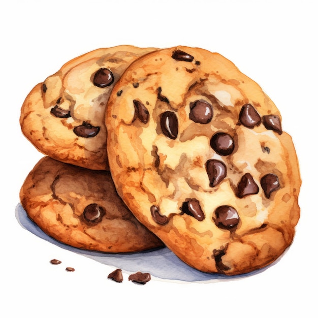 Chocolate Chip Cookies Waterverf Clipart op witte achtergrond