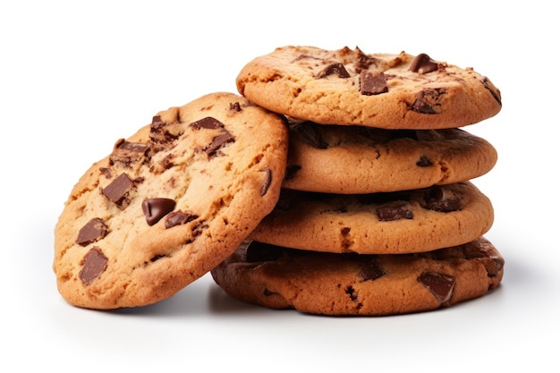 Chocolate chip cookies on white background with clipping path