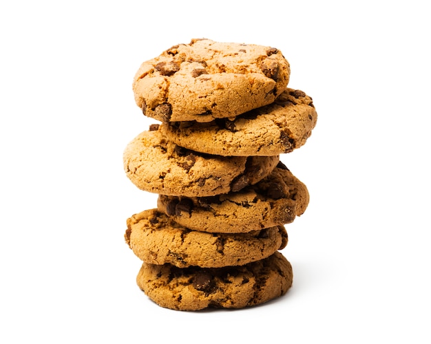 chocolate chip cookies on white background