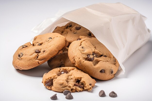 Photo chocolate chip cookies white background