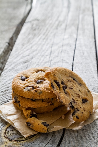 Chocolate chip cookies on white plate