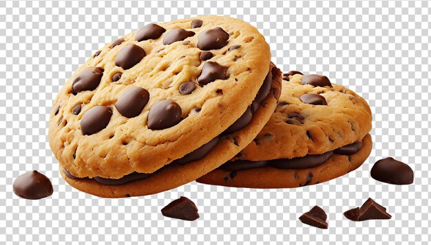 Photo chocolate chip cookies with chocolate chips isolated on transparent background