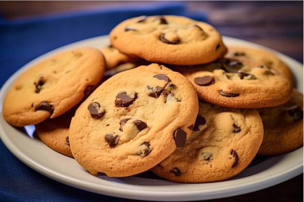 Chocolate chip cookies on wooden background Selective focus Toned