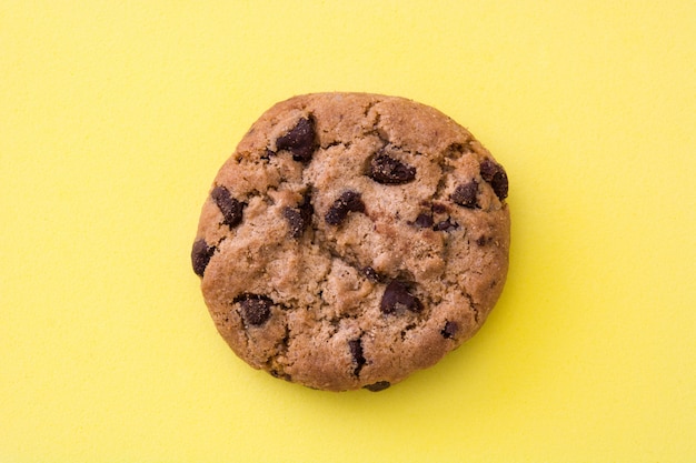 Chocolate chip cookies on yellow