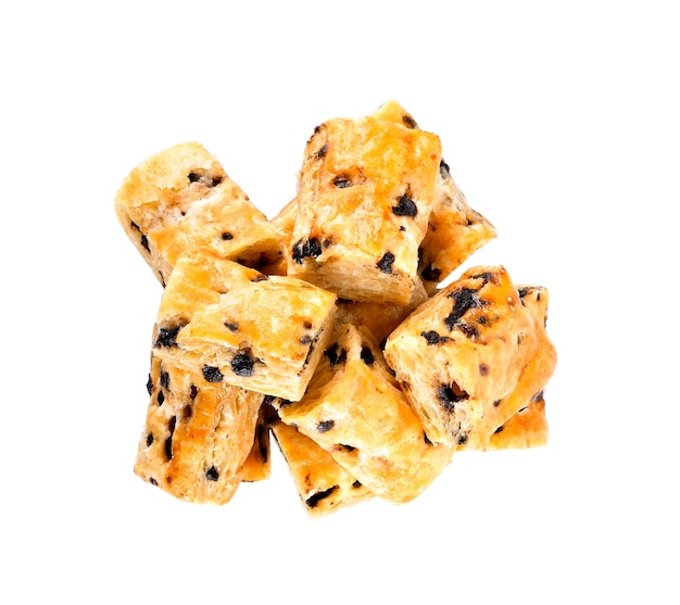 Chocolate chip stick on white background