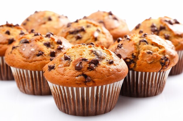 chocolate chipmuffins on white background