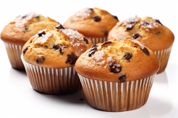 Chocolate chipmuffins on white background