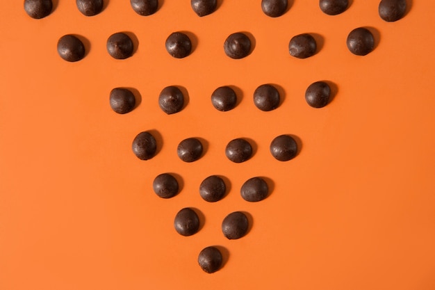 Chocolate chips arrangement above view