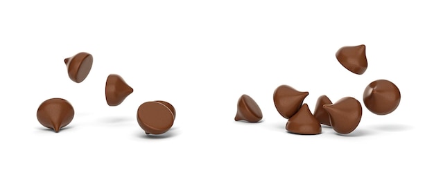 Шоколадные чипсы ассорти из падающих 3d иллюстраций