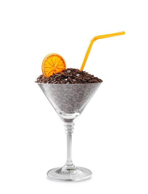 Chocolate chips in a glass on isolation