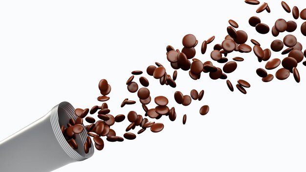 Photo chocolate coated chocolate beans chocolate ball chocolate brown candy 3d illustration