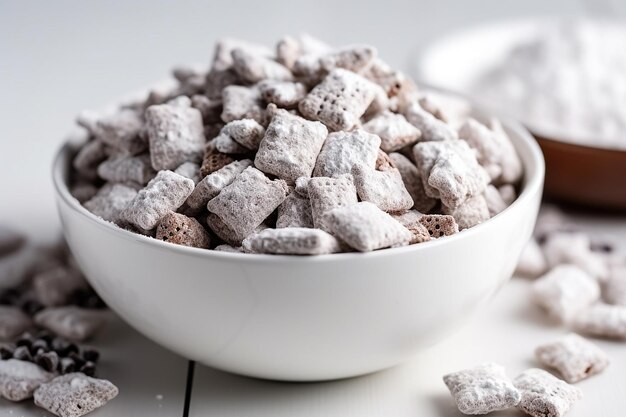 Photo chocolate coated muddy buddies icing snack