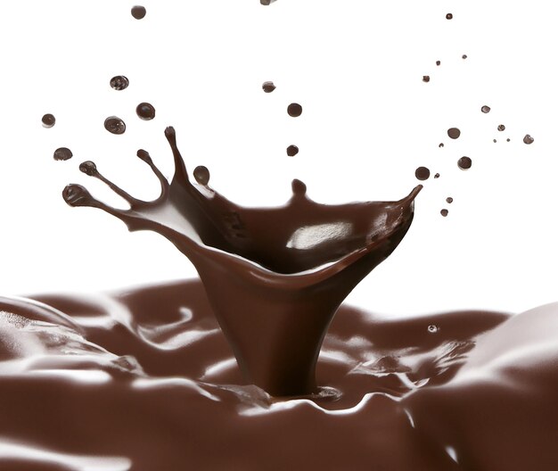 Foto cacao al cioccolato e spruzzi di caffè gocce macchie e macchie isolate su sfondo bianco prodotto promozionale dessert liquido appetitoso elemento di design promozionale spruzzo