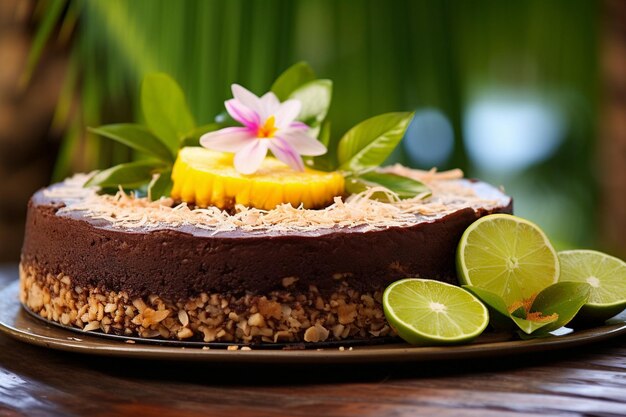 Foto torta al limone al cioccolato con un tocco tropicale