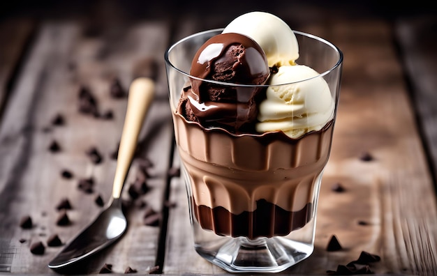 Chocolate coffee ice cream ball in a bowl