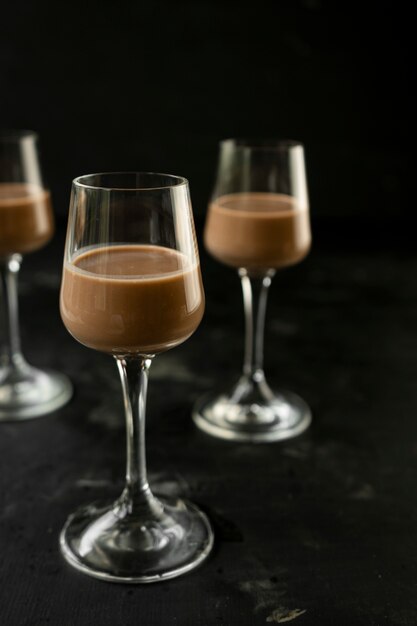 Chocolate and coffee liqueur in a tall glass