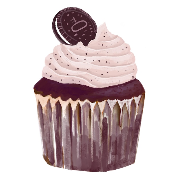 Chocolate cookie Cupcake Water colour hand draw illustration Isolate on white background