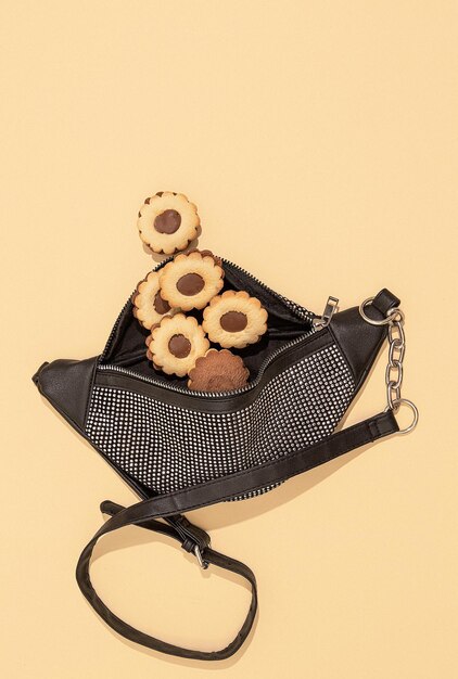 Chocolate cookies and clutch bag Minimal art diet calorie