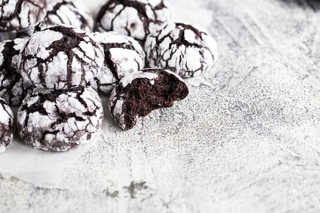 Chocolate cookies. homemade chocolate crinkles cookies powdered sugar