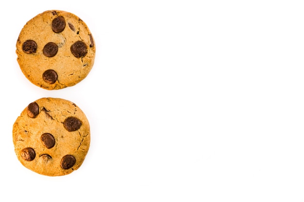 Chocolate cookies isolated on white background. Close-up Macro. Selective focus.